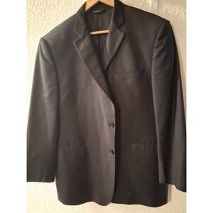 Silk Wool BLACK Saks Fifth Avenue Luxury Suit Jacket Size 44 Blazer Lapel Formal